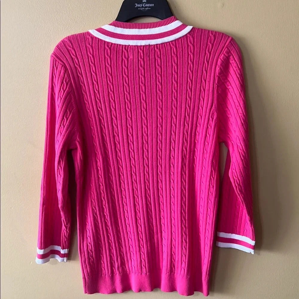 Chaps V-Neck Sweater Pink and White Cable Knit - Picture 5 of 7